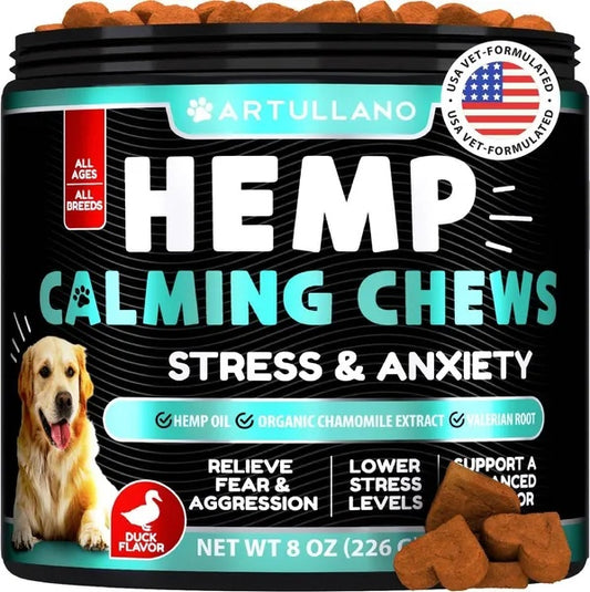 Hemp Calming Chews for Dogs - Natural Anxiety Relief with Valerian Root & Chamomile
